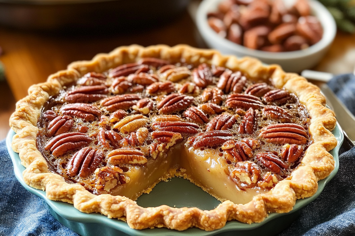 A perfectly baked Pioneer Woman Pecan Pie with a golden crust and toasted pecan topping.