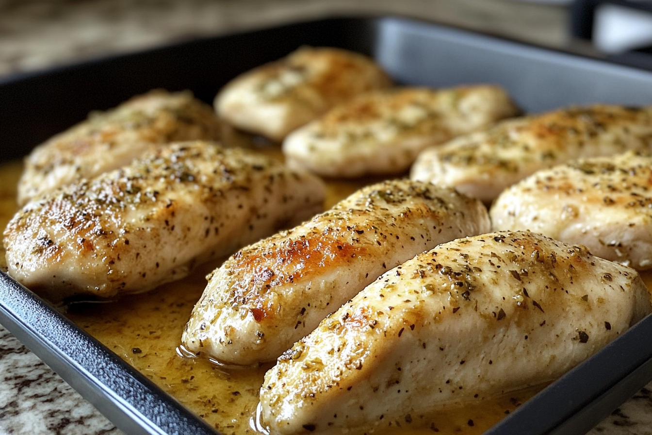 Moist and juicy chicken breasts served with fresh vegetables