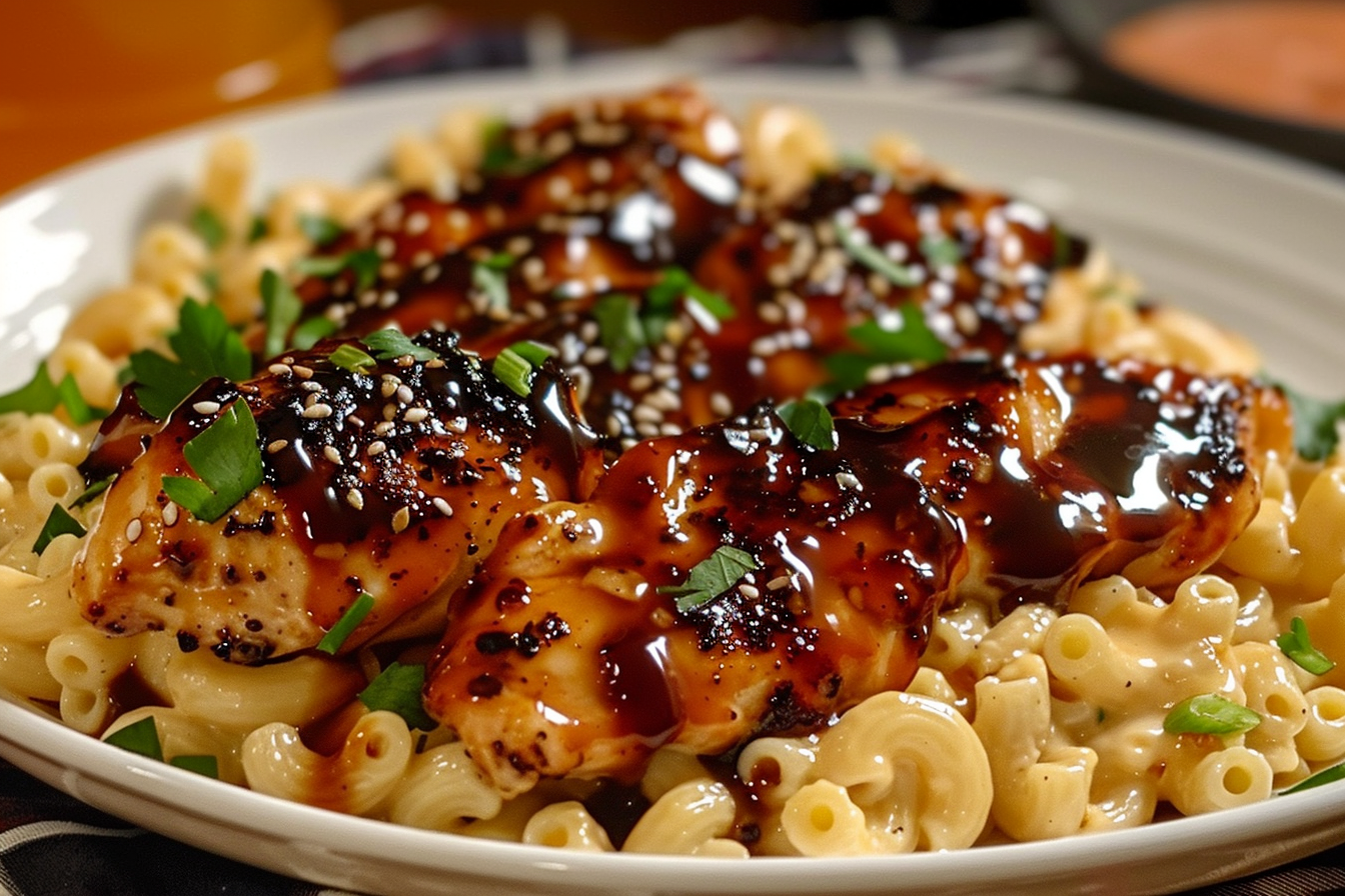 Sweet and Spicy Honey Pepper Chicken with Creamy Macaroni