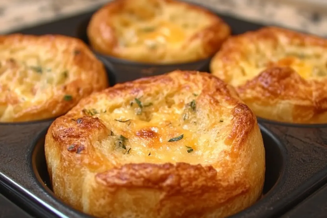 Fluffy garlic and cheese popovers fresh from the oven