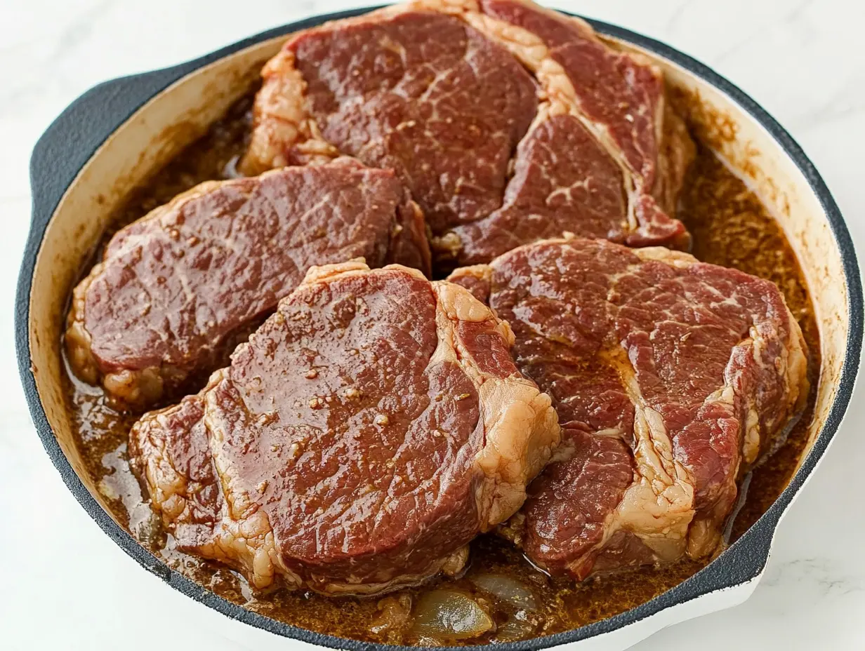 Tender cube steak served with vegetables