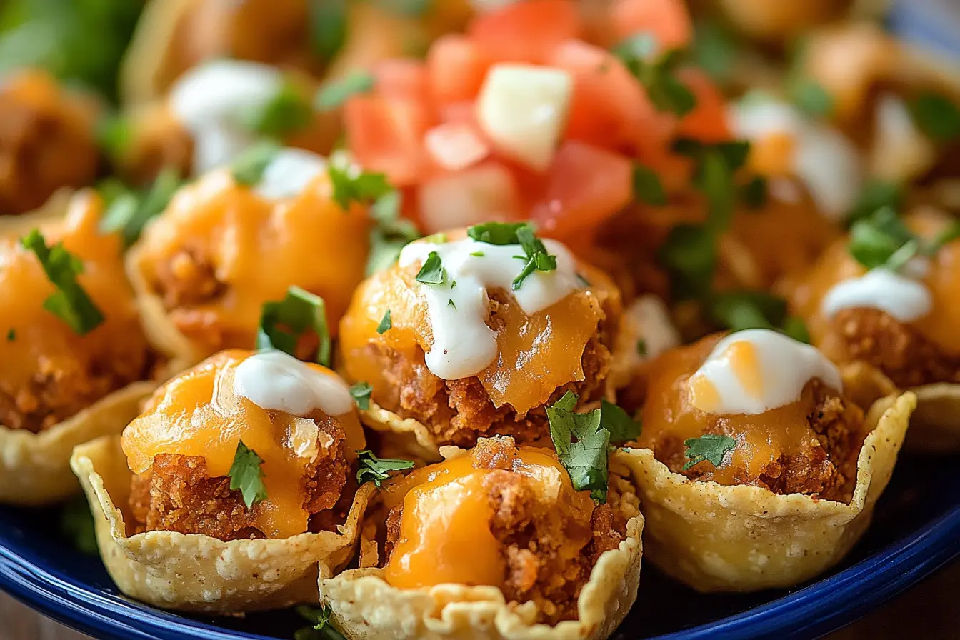 Crispy Taco Ranch Bites with beef, cheese, and ranch dressing