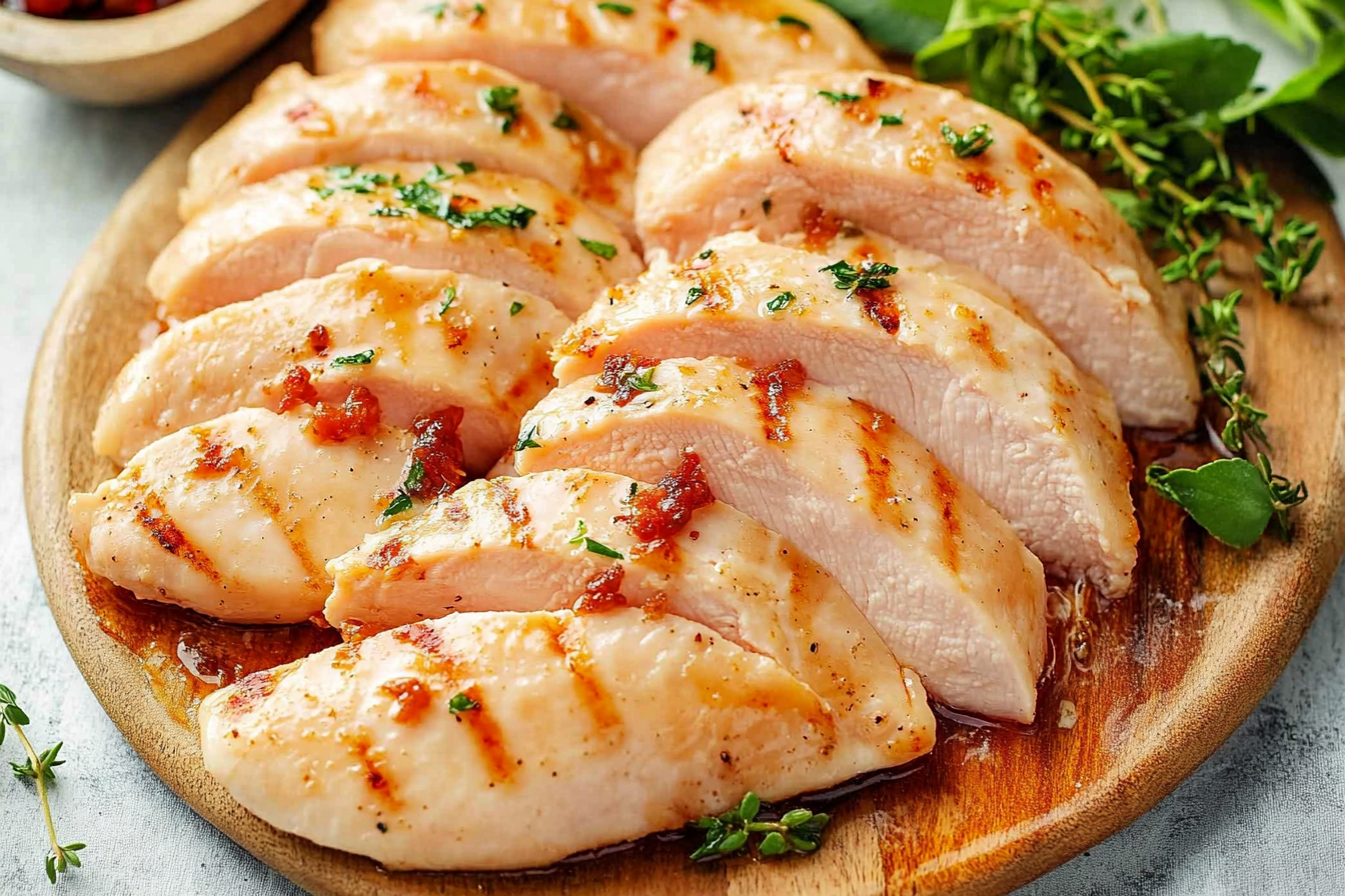 Tenderized chicken breast being prepared with a meat mallet