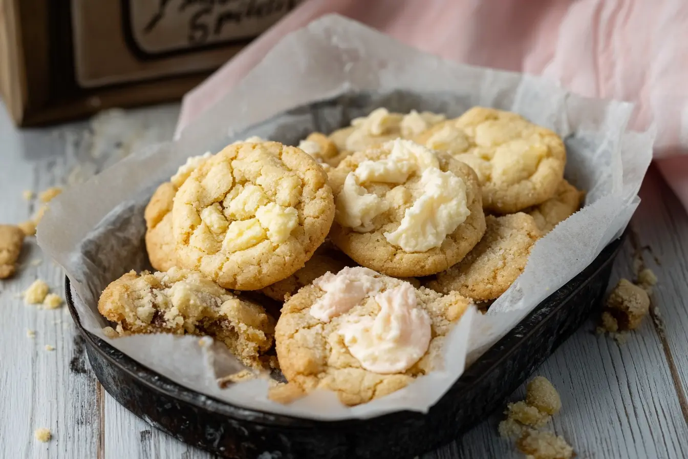 Freshly baked Crumble Cookies with unique flavors on display.