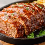 Cracker Barrel meatloaf slice with glaze on plate