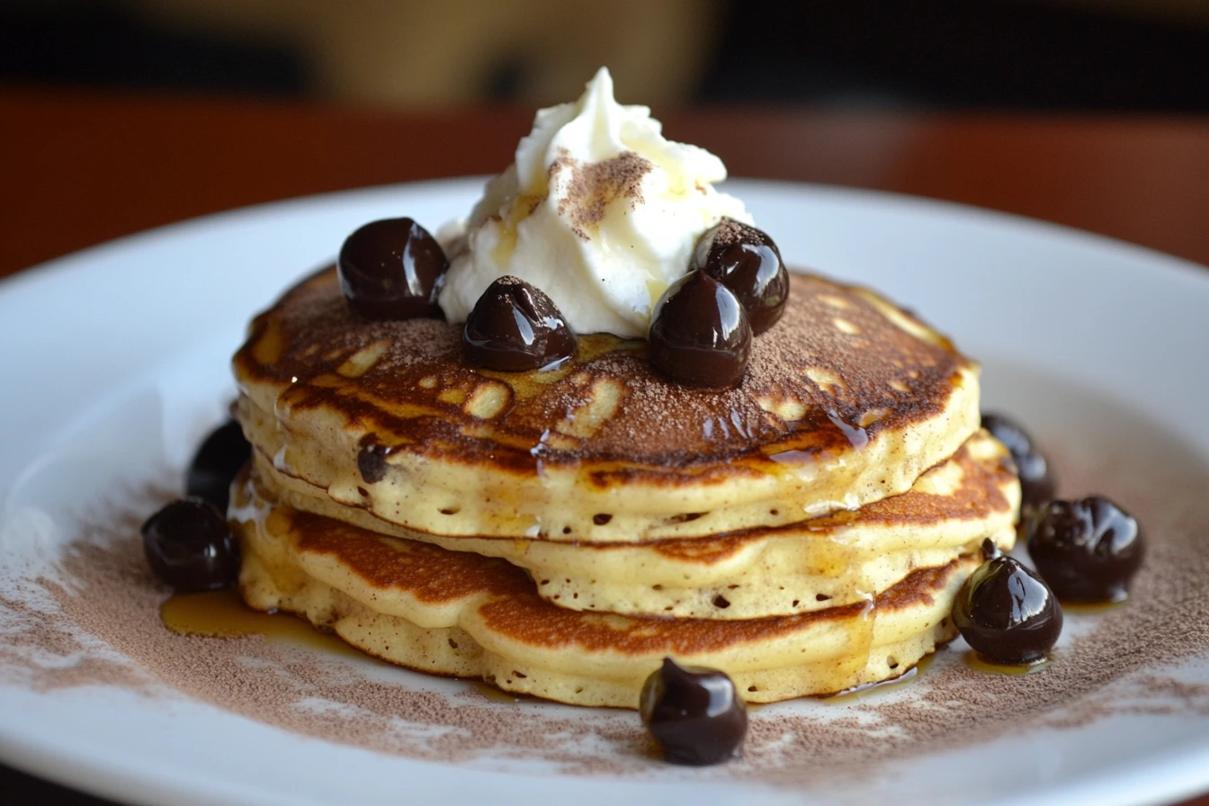 Stack of fluffy cinnamon pancakes with syrup